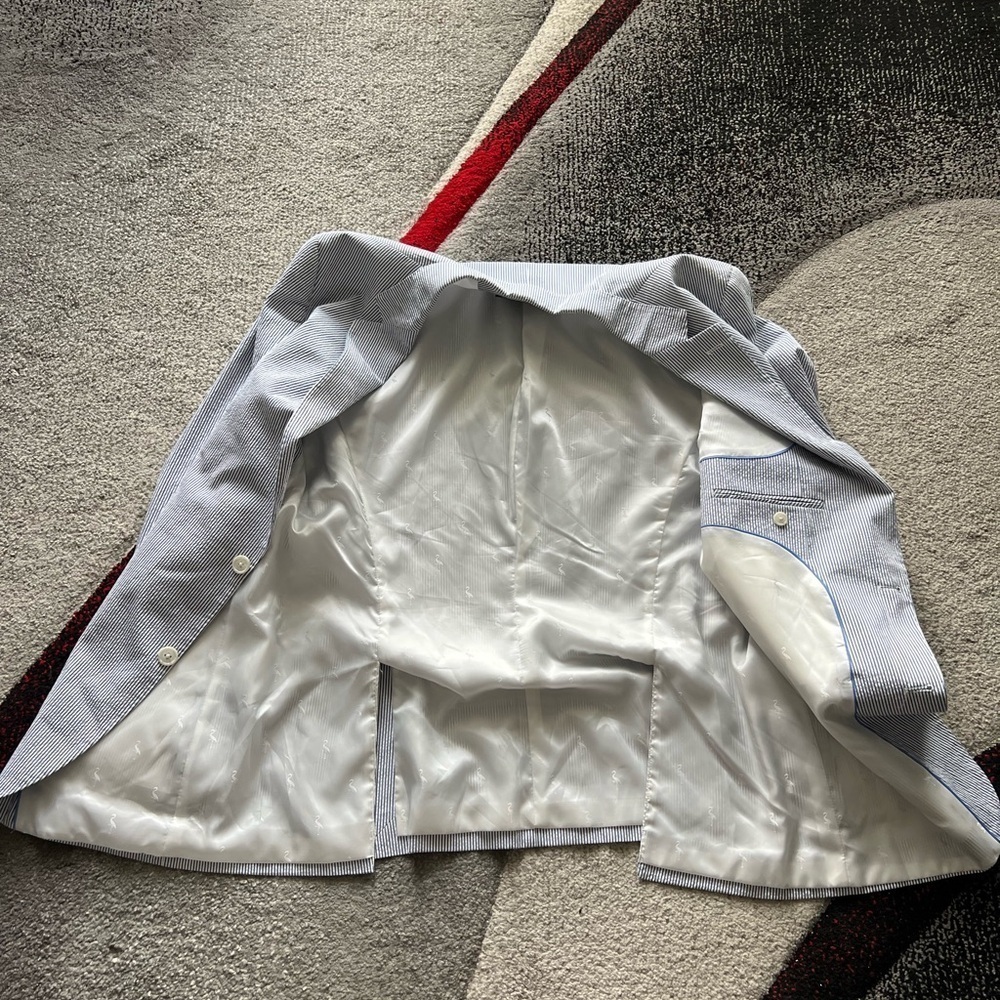 TailorByrd Collection Blue White Striped Seersucker Summer Preppy Sportcoat - Picture 5 of 5